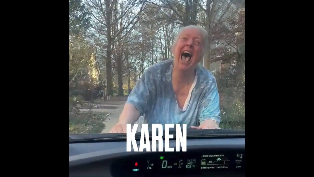 Crazy Lady Blocks A Car And Then Hits Level 10 Karen Screaming