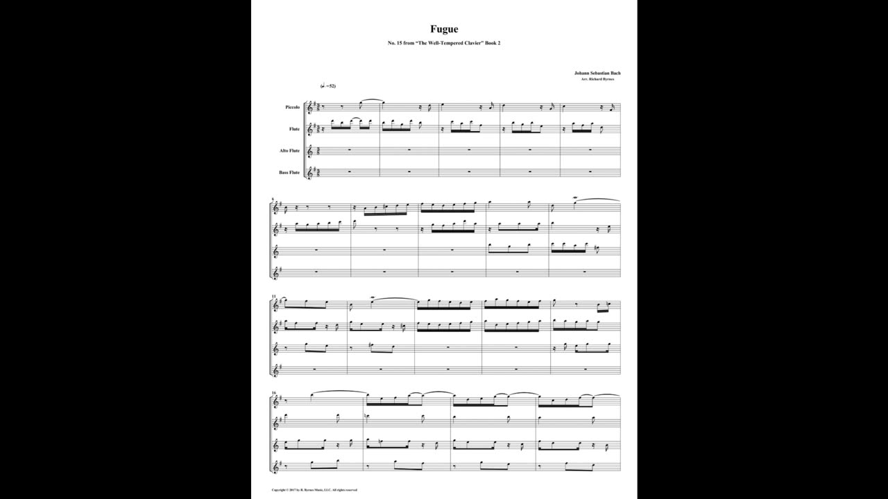 J.S. Bach - Well-Tempered Clavier: Part 2 - Fugue 15 (Flute Quartet)