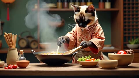 This white cat doesn’t just meow… it cooks like a pro! 😱🍽️