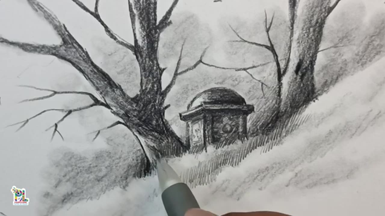 How to draw Trees in Park Nature Art || Easy Pencil Art