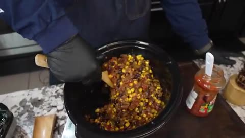 Taco Casserole Ready in Your Crockpot.