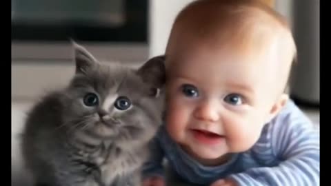 Funny cat with baby