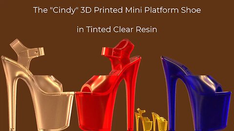 The 3D Printed Cindy Tall Platform Shoe in Tinted Clear Resin with a Colorful Swirling Background