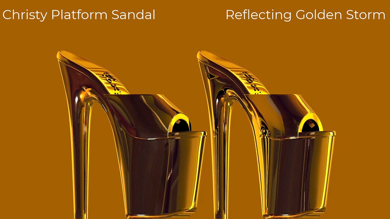 Christy Tall Platform Slide Shoes Reflecting Golden Lights on Painted Silver Chrome with Deep Chants