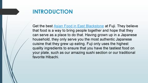 Get the best Asian Food in East Blackstone