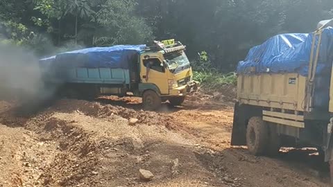 The truck went over an extreme incline until it emitted black smoke