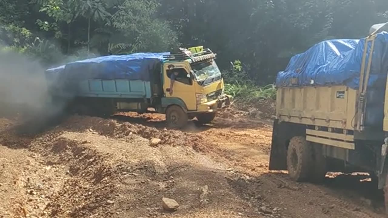 The truck went over an extreme incline until it emitted black smoke