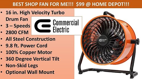 Best Shop Fan - 16 in. High Velocity Turbo Drum Fan!! $99 @ Home Depot!!! #homedepot #garage #fans