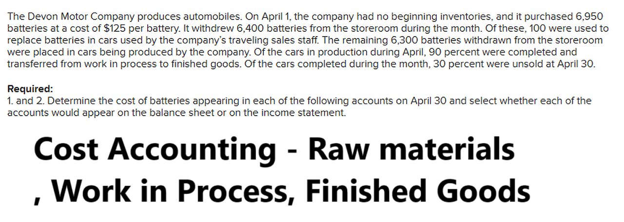 The Devon Motor Company produces automobiles. On April 1, the company had no beginning inventories