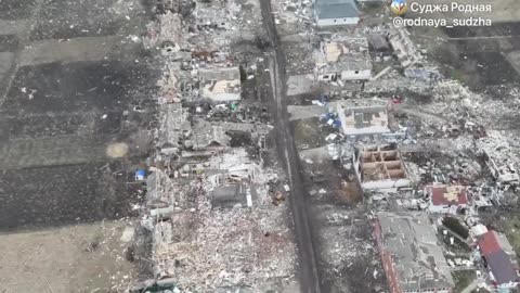 The destroyed town of Sudzha in the Kursk region