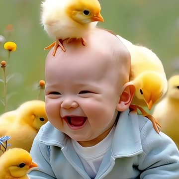 Funny video of baby chicken laughing on baby's head video 2025 skc.com 41