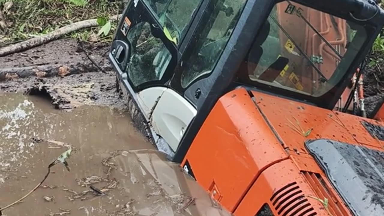 the excavator sank into the swamp