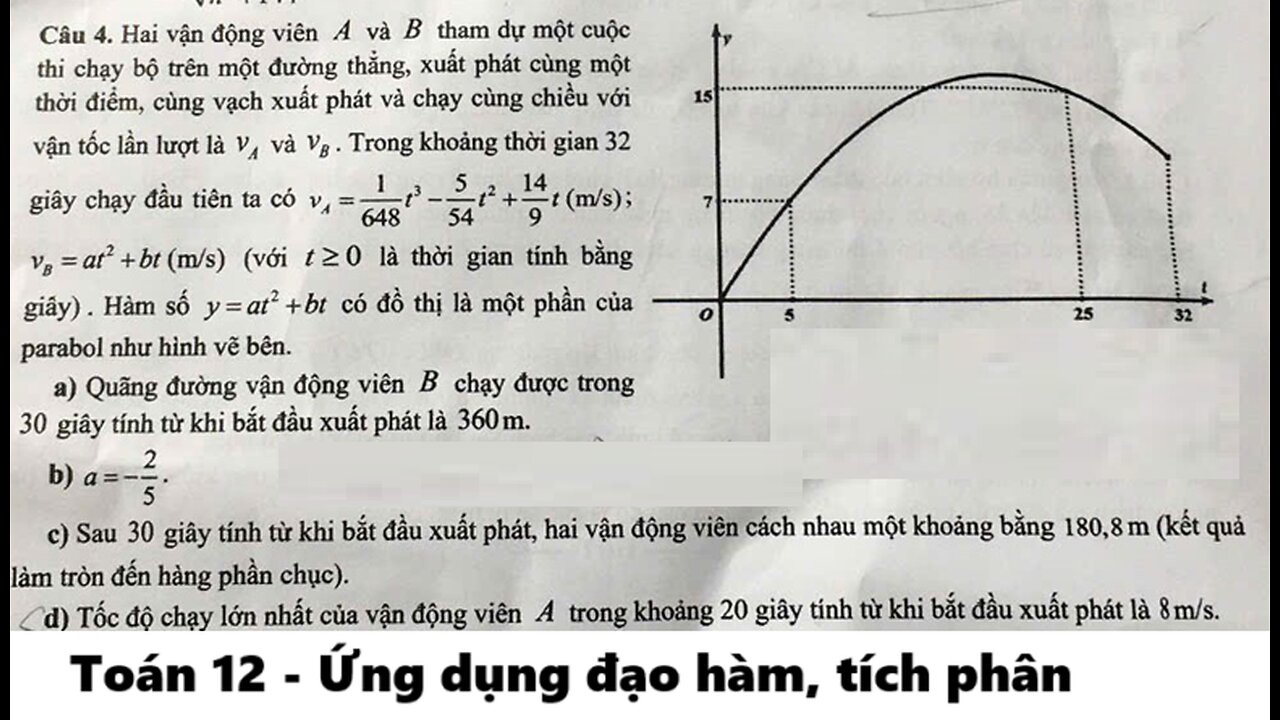 Sở Ninh Bình: Hai vận động viên A và B tham dự một cuộc thi chạy bộ trên một đường thẳng, xuất phát