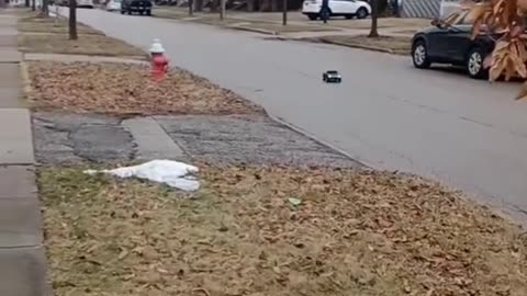 RC Racing Car Speeding and Doing Tricks On Cleveland Streets