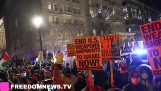 Free Palestine activists wave Hamas flags outside the White House as they