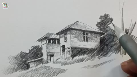 How to draw hill area village Houses Pencil Art