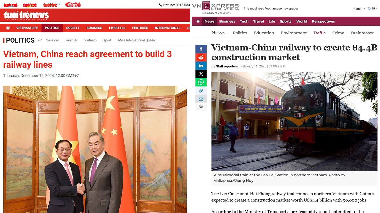 China to help build 3 Railway Lines in Vietnam, one of which is funded by and will link to them