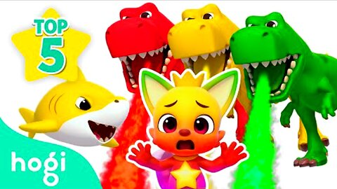 Learn Colors with Hogi | Dinosaur Cooking, Shark Family, Train, Police Car, Fire Truck