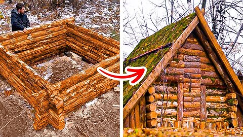 Watch this man build a hut in the forest with mud and tree branches