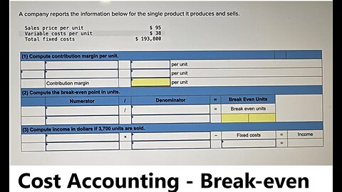 Cost Accounting: A company reports the information below for the single product it produces and