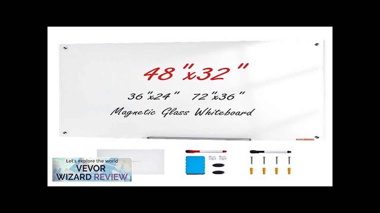 VEVOR Magnetic Glass Whiteboard Dry Erase Board 48"x32" Wall-Mounted Large White Review