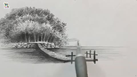 How to draw Wooden Bridge and Lake