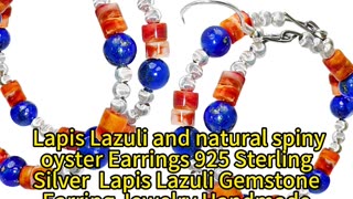 修正----GN-20241226-02 Lapis Lazuli and natural spiny oyster Earrings 925 Sterling Silver Lapis