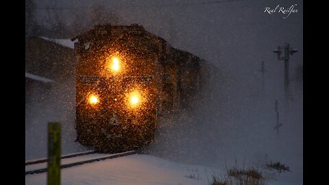 Small Snow Explosion, Vehicle Train out of Storage and Green SD40-2 on Hinckley Sub