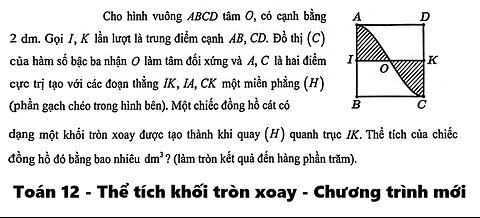 Cho hình vuông ABCD tâm O, có cạnh bằng 2 dm. Gọi I, K lần lượt là trung điểm cạnh AB, CD