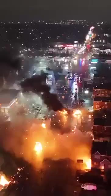 A Drone flies over the Site of the Plane Crash near Roosevelt Mall in Northeastern Philadelphia.