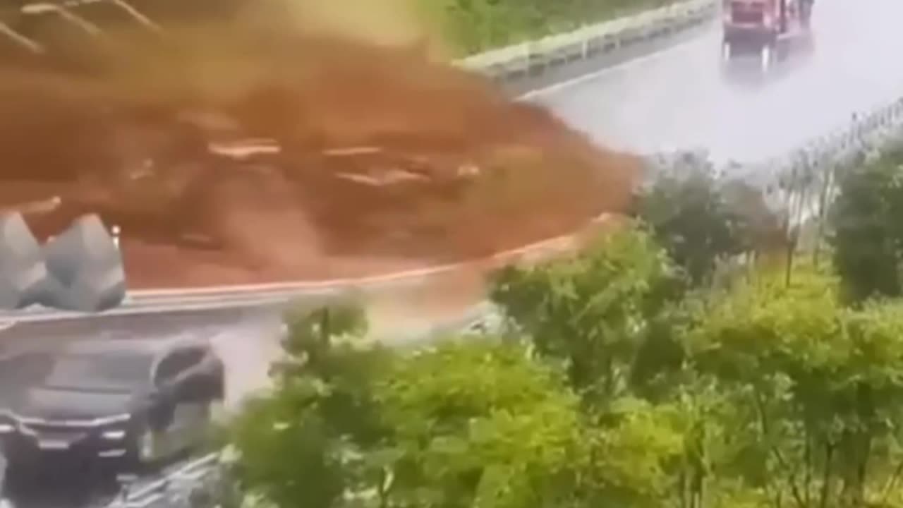 LANDSLIDE LEAVES A ROAD CUT OFF