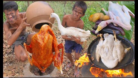 Wilderness cooking - Coocking Goose In jugle -eating delicious