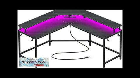 Huuger L Shaped Gaming Desk with Power Outlets & LED Lights Computer Review