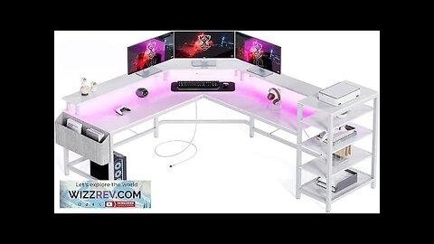 L Shaped Desk with Power Outlets & LED Lights 62" Computer Desk Review