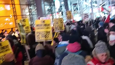 "HANDS OFF PALESTINE" protestors in front of The New York Times.