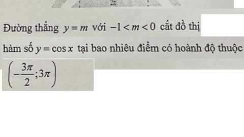 Toán 12: Cho hàm số y=cosx có đồ thị như hình vẽ: Đường thẳng y=m với -1<m<0 cắt đồ thị y=cosx