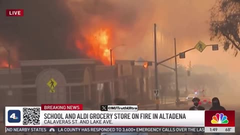 CA Fires The Elliot Arts Magnet Middle School and Aldi Grocery store are burning in Altadena