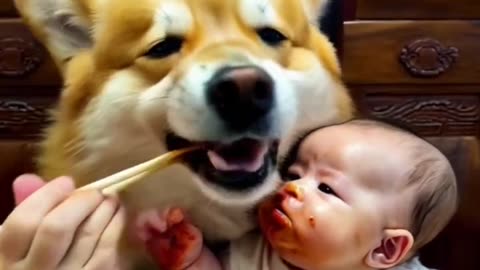 Dog with funny baby 😂😂😂