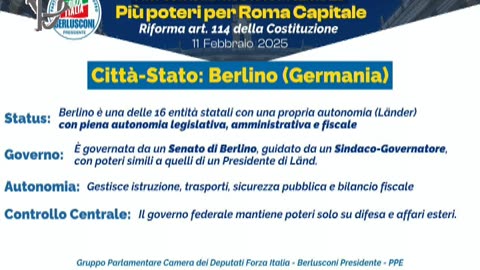 Roma - ​​Proposta di riforma costituzionale - Più poteri per Roma Capitale (11.02.25)