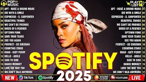 Ed Sheeran, Bruno Mars, Dua Lipa, Adele, Maroon 5, Rihanna, The Weeknd - Pop music 2025