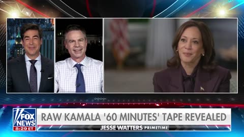 Jesse Watters can't hold back the laughs at the 60 minutes raw Kamala footage