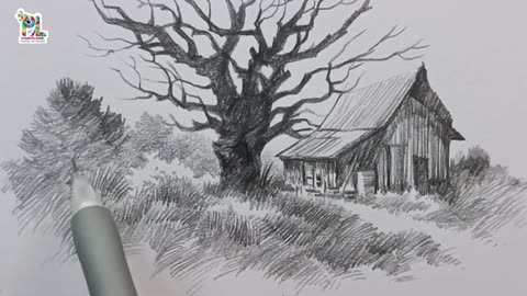 How to draw Easy Village Landscape Art with Pen Pencil | Pencil Tutorial