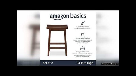 Amazon Basics Solid Wood Saddle-Seat Kitchen Counter-Height Stool, 24-Inch Height, Review