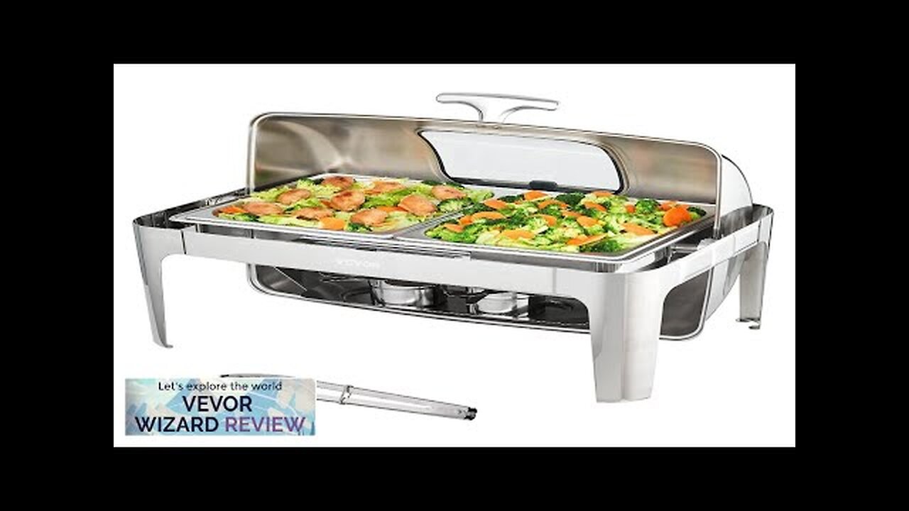 VEVOR Rectangle Roll Top Chafing Dish with 9Qt Pan Visual Glass Lid Review