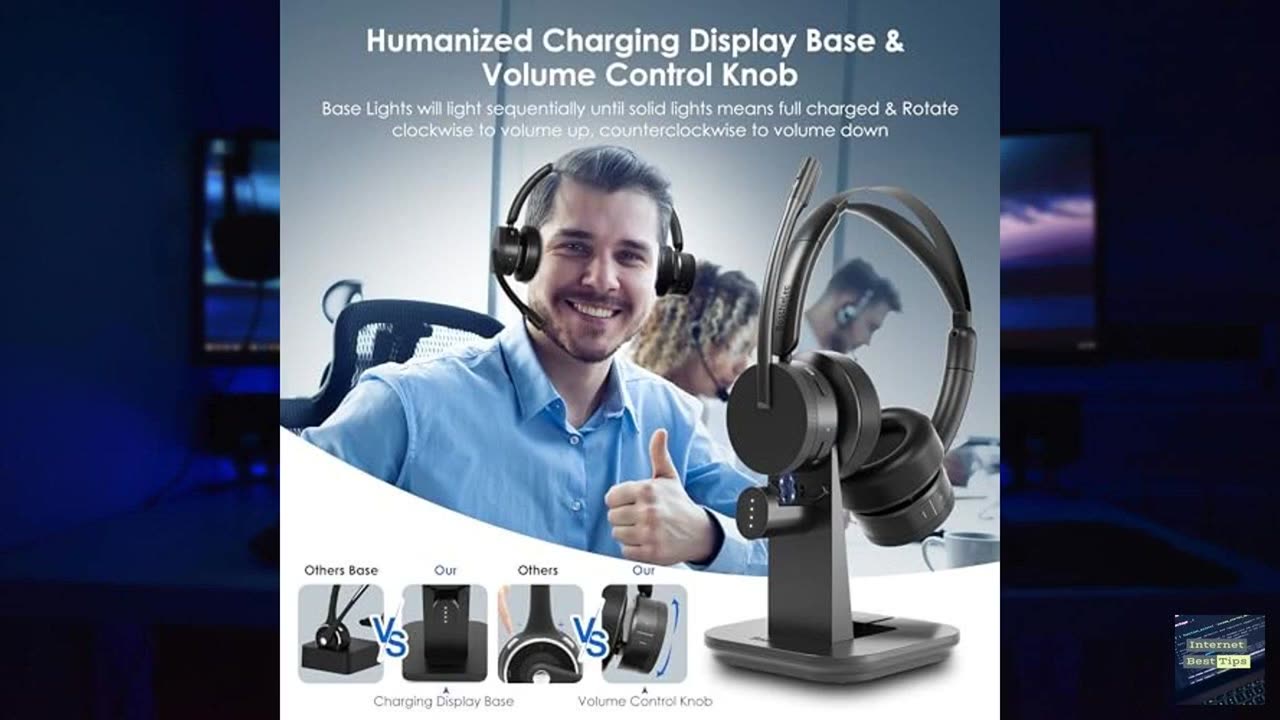 Wireless Headset, V5.2 Bluetooth Headset with Noise Canceling Microphone