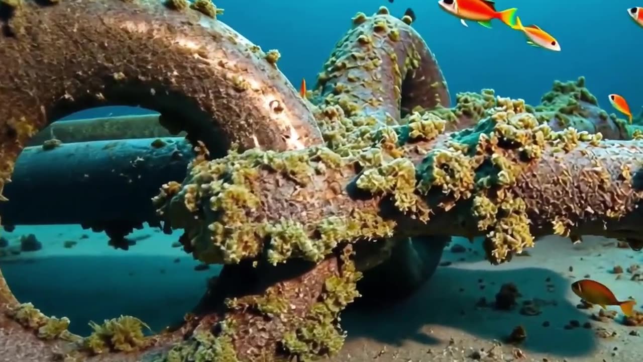 Exploring a Sunken Shipwreck with Colorful Fish