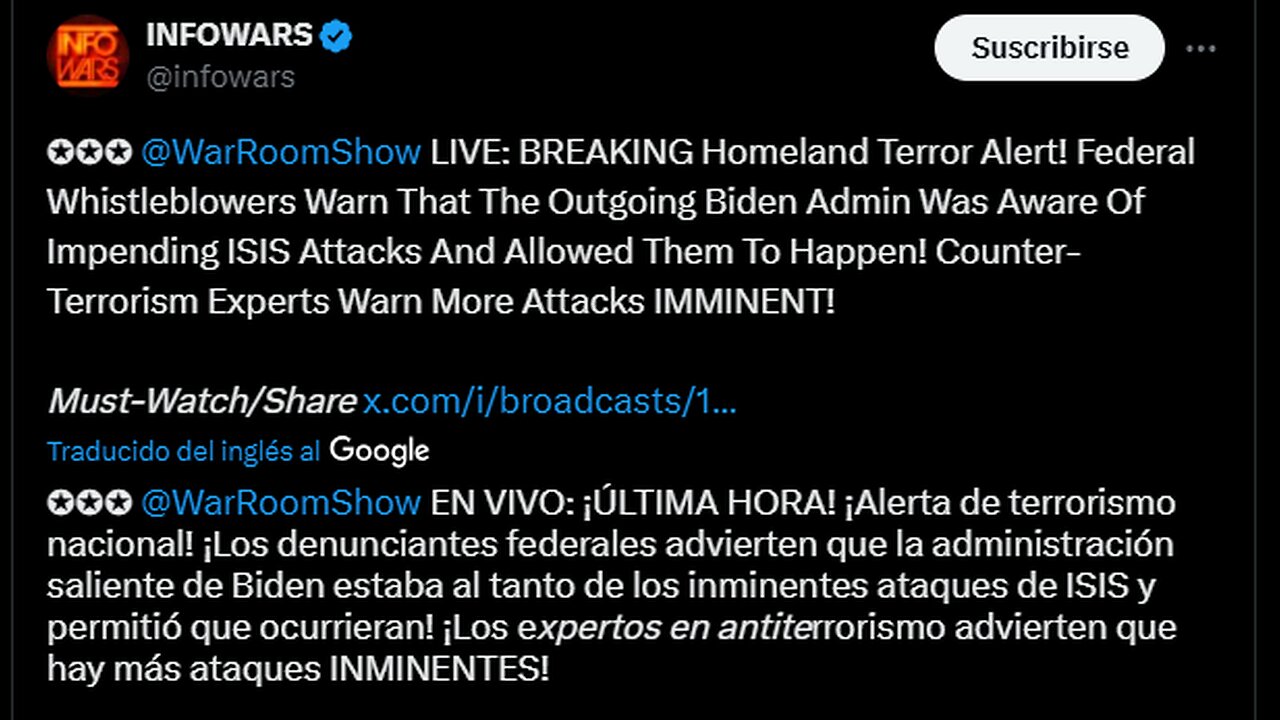 Alex Jones advierte de nuevos posibles ataques terroristas en Estados Unidos