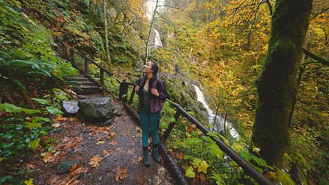 Hiking through Forest to a Beautiful Waterfall