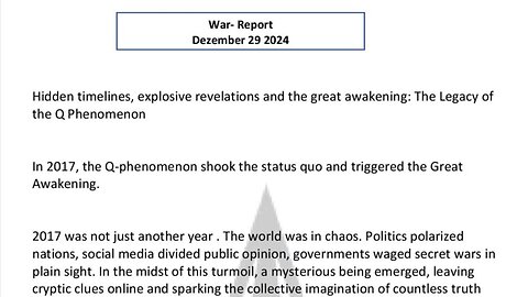 WAR REPORT - DEZEMBER 29 2024 - THE LEGACY OF THE Q PHENOMENON