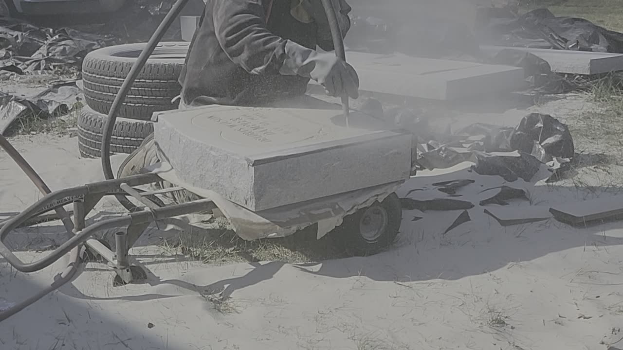 Sand blasting another headstone moument How it is done